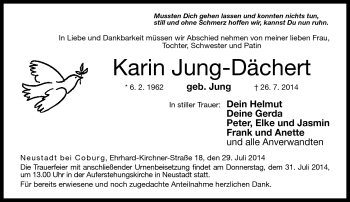 Traueranzeige von Karin Jung-Dächert von Neue Presse Coburg