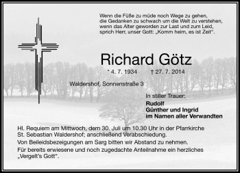 Traueranzeige von Richard Götz von Frankenpost