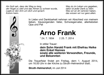 Traueranzeige von Arno Frank von Südthüringer Presse