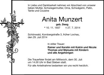 Traueranzeige von Anita Munzert von Frankenpost