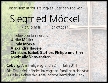 Traueranzeige von Siegfried Möckel von Neue Presse Coburg