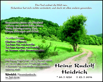 Traueranzeige von Heinz Rudolf Heidrich von Südthüringer Presse