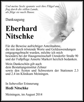 Traueranzeige von Eberhard Nitschke von Südthüringer Presse