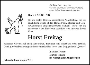 Traueranzeige von Horst Freitag von Südthüringer Presse