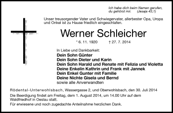 Traueranzeige von Werner Schleicher von Neue Presse Coburg