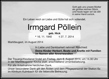 Traueranzeige von Irmgard Pöllein von Frankenpost