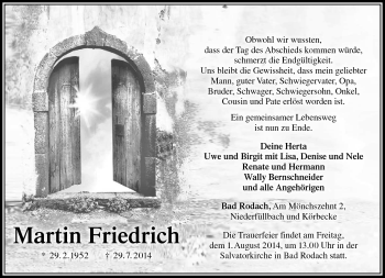 Traueranzeige von Martin Friedrich von Neue Presse Coburg