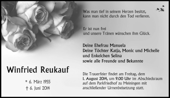 Traueranzeige von Winfried Reukauf von Südthüringer Presse