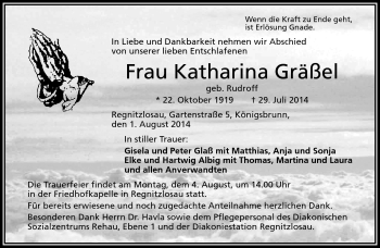Traueranzeige von Katharina Gräßel von Frankenpost