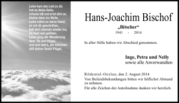 Traueranzeige von Hans-Joachim Bischof von Neue Presse Coburg