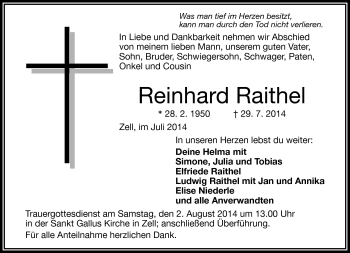 Traueranzeige von Reinhard Raithel von Frankenpost