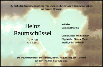 Traueranzeige von Heinz Raumschüssel von Neue Presse Coburg