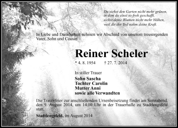 Traueranzeige von Reiner Scheler von Südthüringer Presse