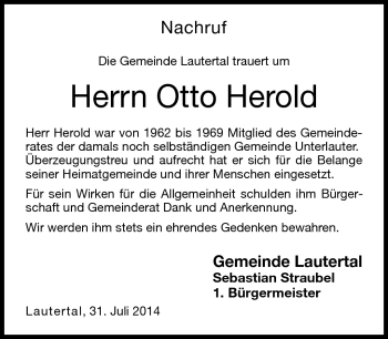 Traueranzeige von Otto Herold von Neue Presse Coburg
