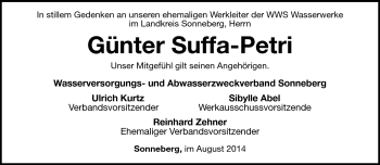 Traueranzeige von Günter Suffa-Petri von Südthüringer Presse