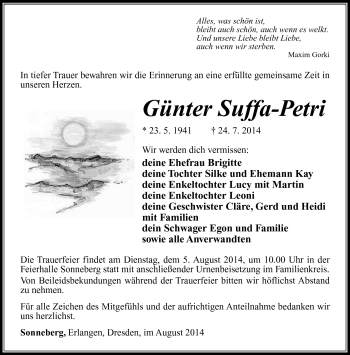 Traueranzeige von Günter Suffa-Petri von Südthüringer Presse