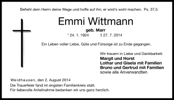 Traueranzeige von Emmi Wittmann von Neue Presse Coburg
