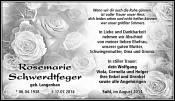 Traueranzeige von Rosemarie Schwerdtfeger von Südthüringer Presse