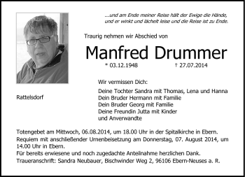 Traueranzeige von Manfred Drummer von Neue Presse Coburg