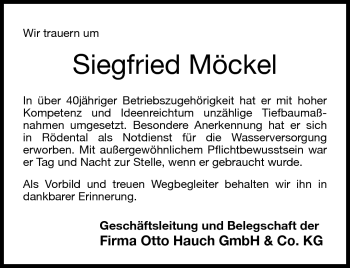 Traueranzeige von Siegfried Möckel von Neue Presse Coburg
