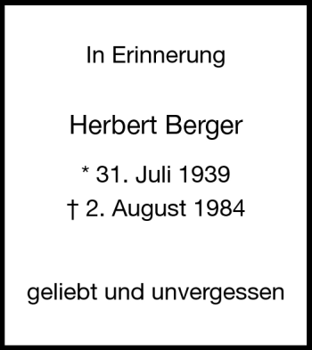 Traueranzeige von Herbert Berger von Neue Presse Coburg