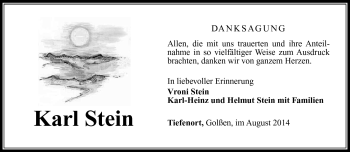 Traueranzeige von Karl Stein von Südthüringer Presse