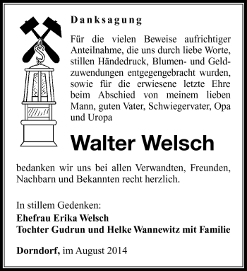 Traueranzeige von Walter Welsch von Südthüringer Presse