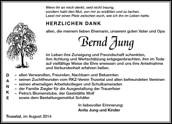 Traueranzeige von Bernd Jung von Südthüringer Presse