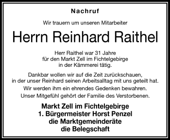 Traueranzeige von Reinhard Raithel von Frankenpost