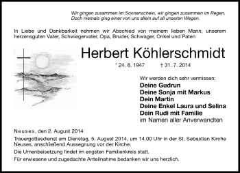 Traueranzeige von Herbert Köhlerschmidt von Neue Presse Coburg