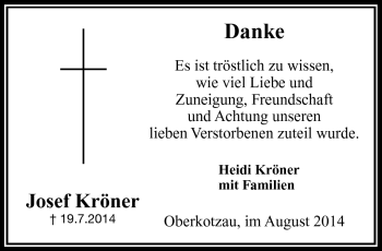 Traueranzeige von Josef Kröner von Frankenpost
