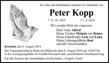 Traueranzeige von Peter Kopp von Neue Presse Coburg