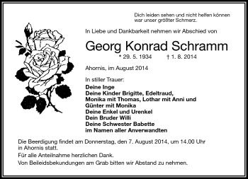 Traueranzeige von Georg Konrad Schramm von Frankenpost