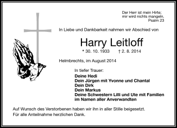 Traueranzeige von Harry Leitloff von Frankenpost