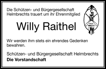 Traueranzeige von Willy Raithel von Frankenpost