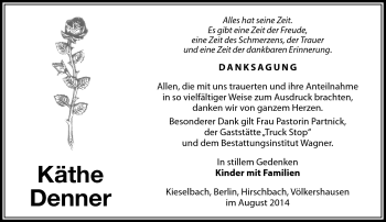 Traueranzeige von Käthe Denner von Südthüringer Presse