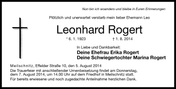 Traueranzeige von Leonhard Rogert von Neue Presse Coburg