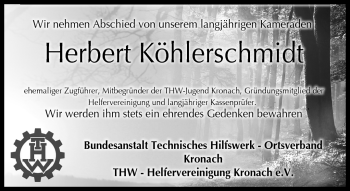 Traueranzeige von Herbert Köhlerschmidt von Neue Presse Coburg