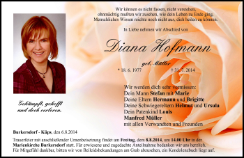 Traueranzeige von Diana Hofmann von Neue Presse Coburg