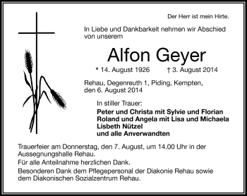 Traueranzeige von Alfon Geyer von Frankenpost