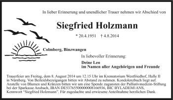 Traueranzeige von Siegfried Holzmann von Frankenpost
