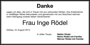 Traueranzeige von Inge Rödel von Frankenpost