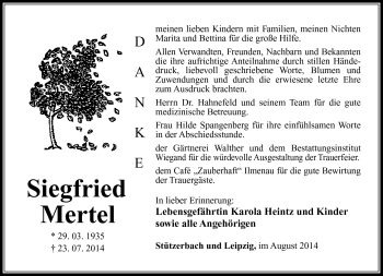 Traueranzeige von Siegfried Mertel von Südthüringer Presse