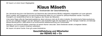 Traueranzeige von Klaus Mäseth von Frankenpost
