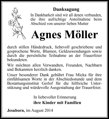 Traueranzeige von Agnes Möller von Südthüringer Presse