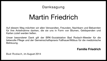 Traueranzeige von Martin Friedrich von Neue Presse Coburg