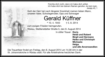 Traueranzeige von Gerald Küffner von Frankenpost