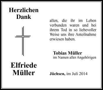 Traueranzeige von Elfriede Müller von Südthüringer Presse