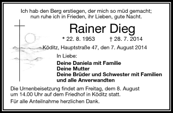 Traueranzeige von Rainer Dieg von Frankenpost