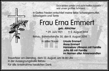 Traueranzeige von Erna Emmert von Frankenpost